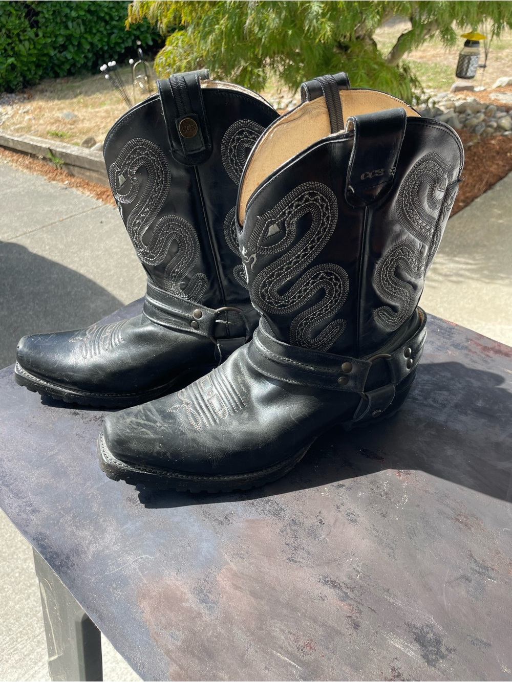 Roper Black Leather Men's Western Harness Boots with Embroidered Shaft